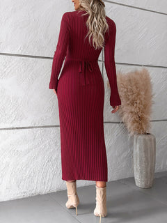 Elegant V-Neck Sweater Dress: Autumn-Winter Sophistication