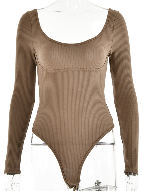 Sophisticated Square Neck Backless Bodysuit