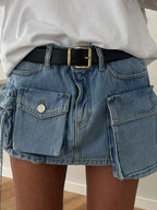 Turn Heads with the Big Pocket Denim Skirt!