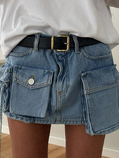 Turn Heads with the Big Pocket Denim Skirt!