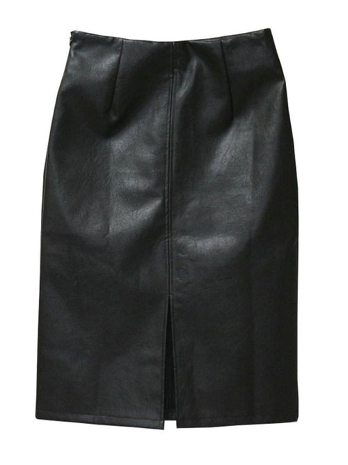 Hip Covering Spliced Slit Leather Skirt - Wow!