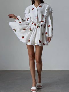 Strawberry Dream Ruffled Skirt Suit: Whimsical Delight