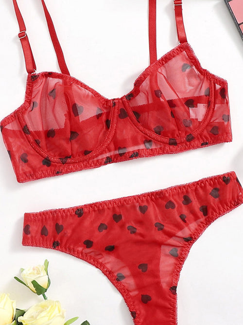 Enchanting Heart Mesh Lingerie Set