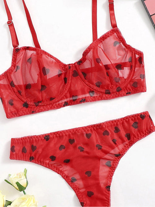 Enchanting Heart Mesh Lingerie Set