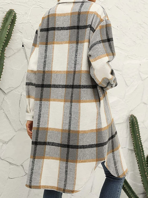 Whimsical Plaid Lapel Wool Windbreaker Jacket