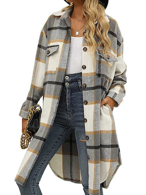 Whimsical Plaid Lapel Wool Windbreaker Jacket