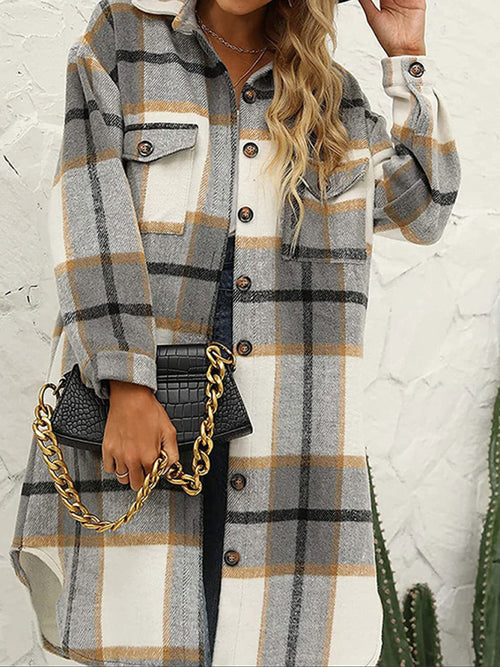 Whimsical Plaid Lapel Wool Windbreaker Jacket