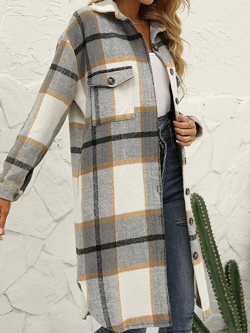 Whimsical Plaid Lapel Wool Windbreaker Jacket