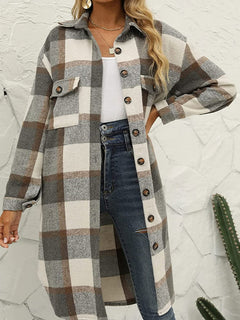 Whimsical Plaid Lapel Wool Windbreaker Jacket