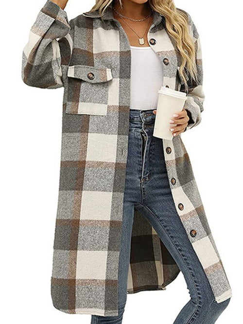 Whimsical Plaid Lapel Wool Windbreaker Jacket