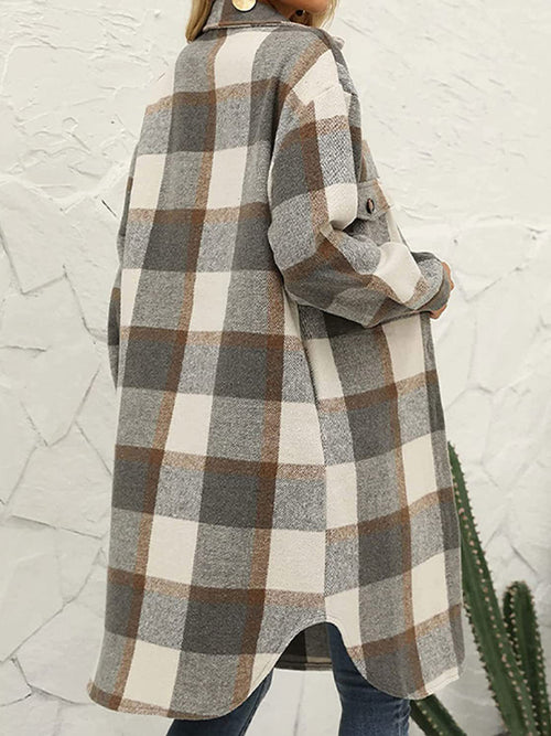 Whimsical Plaid Lapel Wool Windbreaker Jacket