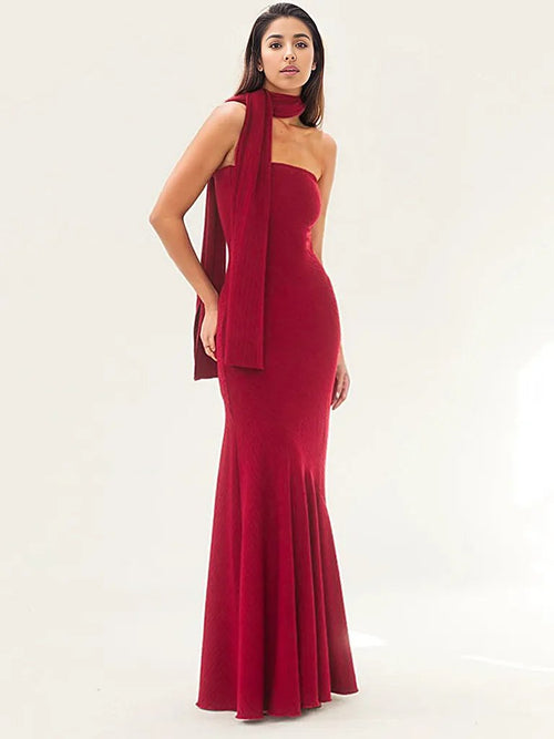 Opulent Grace Elegant Self-Design Shawl Dress