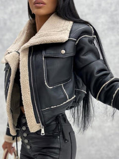 Whimsical Chic Lamb Wool Motorcycle Jacket for the Bold Lady