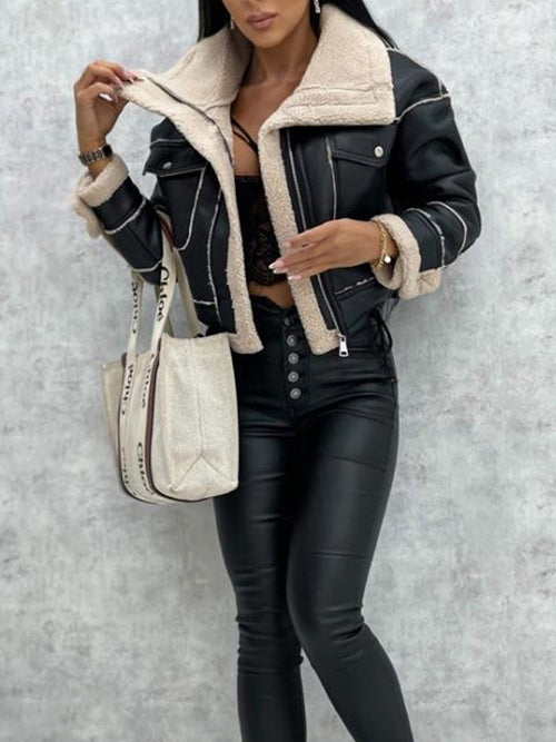 Whimsical Chic Lamb Wool Motorcycle Jacket for the Bold Lady