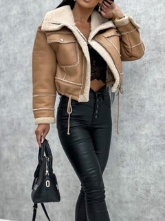 Whimsical Chic Lamb Wool Motorcycle Jacket for the Bold Lady