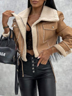 Whimsical Chic Lamb Wool Motorcycle Jacket for the Bold Lady