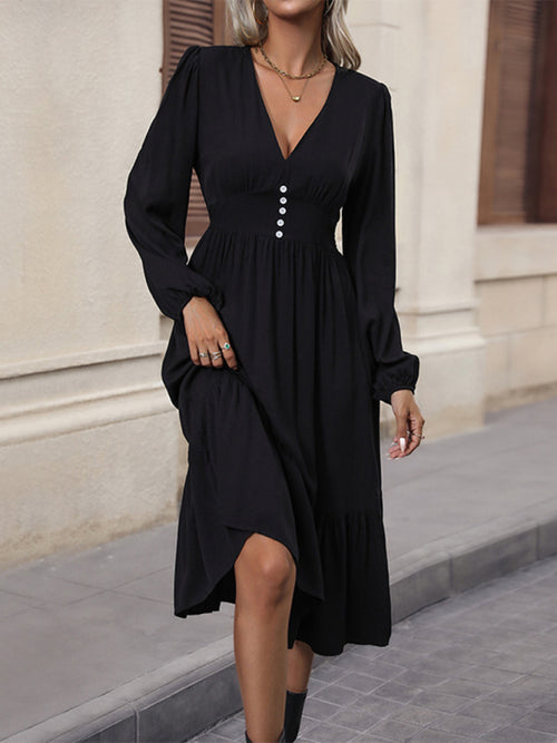 Elegant V-Neck Rayon Dress: Sophisticated Wardrobe Essential