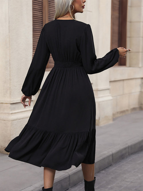 Elegant V-Neck Rayon Dress: Sophisticated Wardrobe Essential