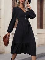 Elegant V-Neck Rayon Dress: Sophisticated Wardrobe Essential