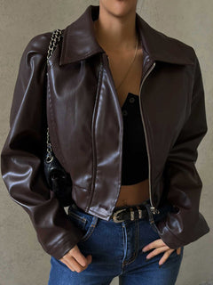 Retro Chic PU Leather Lapel Jacket