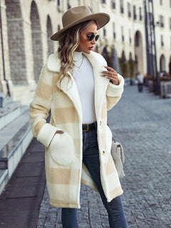 Whimsical Plaid Plush Lapel Coat for Enchanting Outings