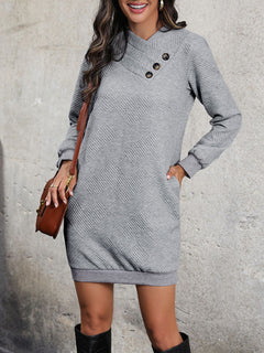 Elegant Solid Colour Long-Sleeved Dress