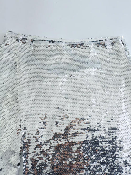 Sparkle & Slay: Silver Sequin Slit Skirt