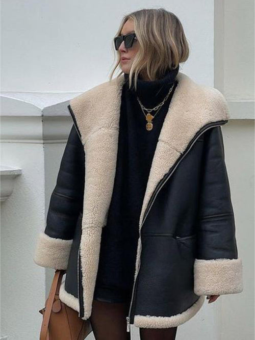 Fanciful Cashmere Leather Fur Collar Jacket