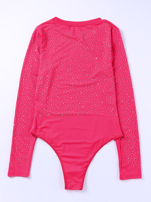 Elegant Rhinestone Long-Sleeve Bodysuit for Women