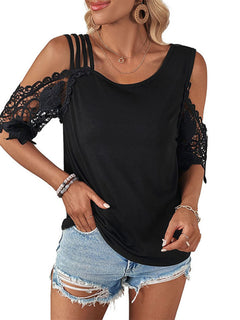 Off-Shoulder Lace Patchwork Knit Top: Effortless Elegance