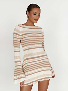 Elegant Striped Backless Knitted Dress - Sophisticated