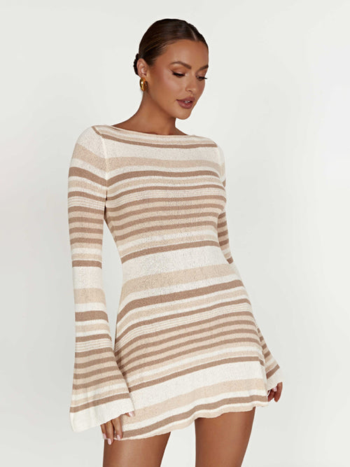 Elegant Striped Backless Knitted Dress - Sophisticated