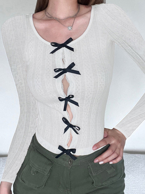 Effortlessly Chic Bow Lace Top: Perfect Casual Style