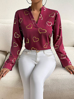 V-Neck Love Stamping Shirt: Grace meets comfort!