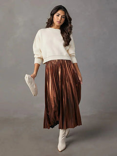 Shiny High-Waisted A-Line Skirt: Shine Bright!