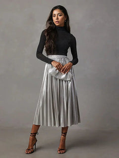 Shiny High-Waisted A-Line Skirt: Shine Bright!