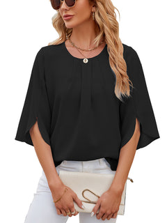 Effortless Style Chiffon Quarter Sleeve Loose Shirt