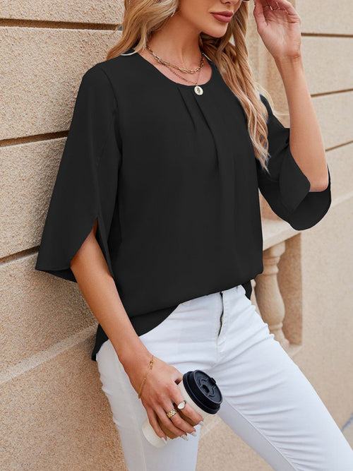 Effortless Style Chiffon Quarter Sleeve Loose Shirt