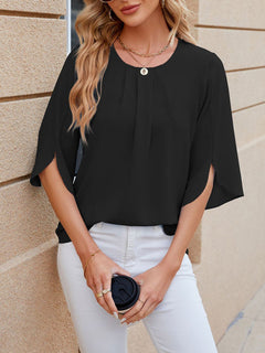 Effortless Style Chiffon Quarter Sleeve Loose Shirt