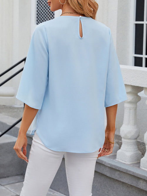 Effortless Style Chiffon Quarter Sleeve Loose Shirt