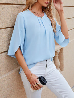 Effortless Style Chiffon Quarter Sleeve Loose Shirt