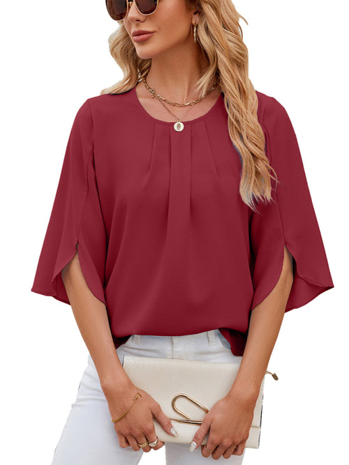 Effortless Style Chiffon Quarter Sleeve Loose Shirt