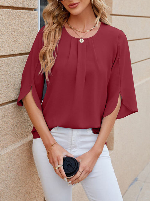 Effortless Style Chiffon Quarter Sleeve Loose Shirt