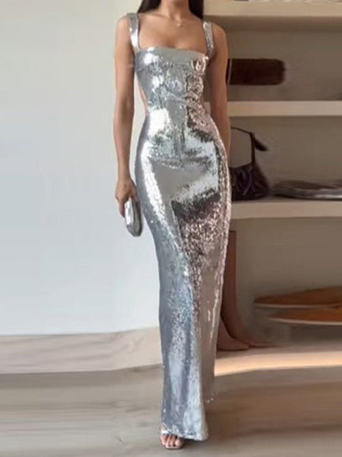 Sequined Backless Bodycon Dress: Opulent Sophistication
