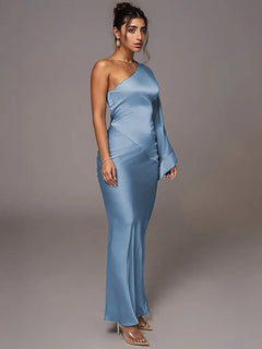 Elegant Opulent One-Shoulder Stitching Satin Dress