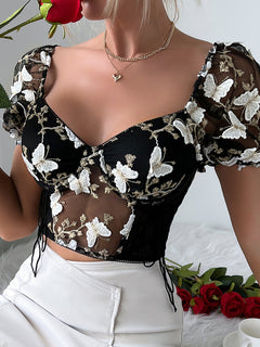 Whimsical Charm Puff Sleeve Crop Top 🌸