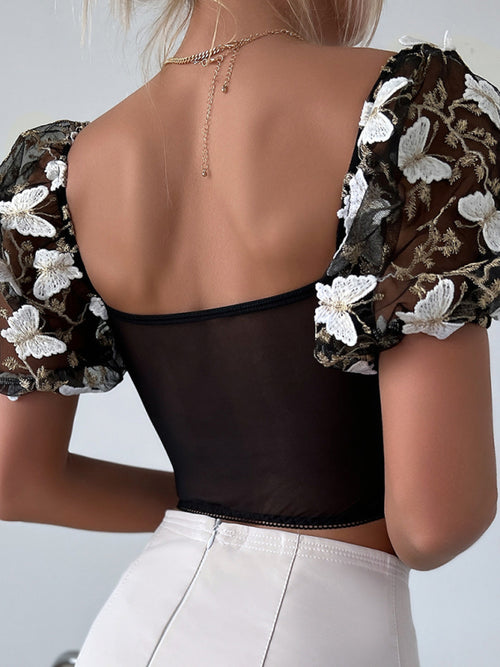 Whimsical Charm Puff Sleeve Crop Top 🌸