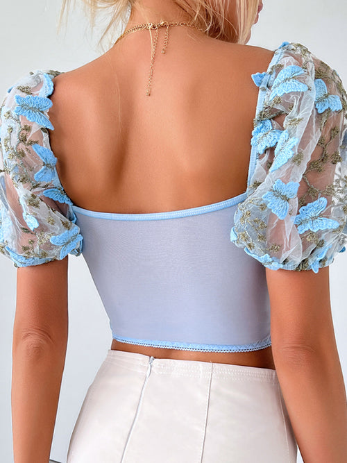 Whimsical Charm Puff Sleeve Crop Top 🌸