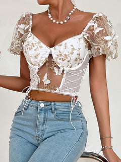 Whimsical Charm Puff Sleeve Crop Top 🌸