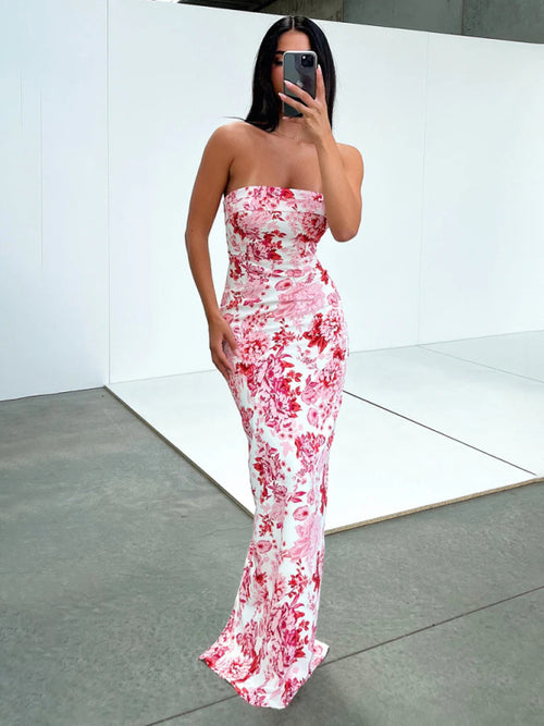 Elegant Backless Tube Top Slit Cocktail Dress